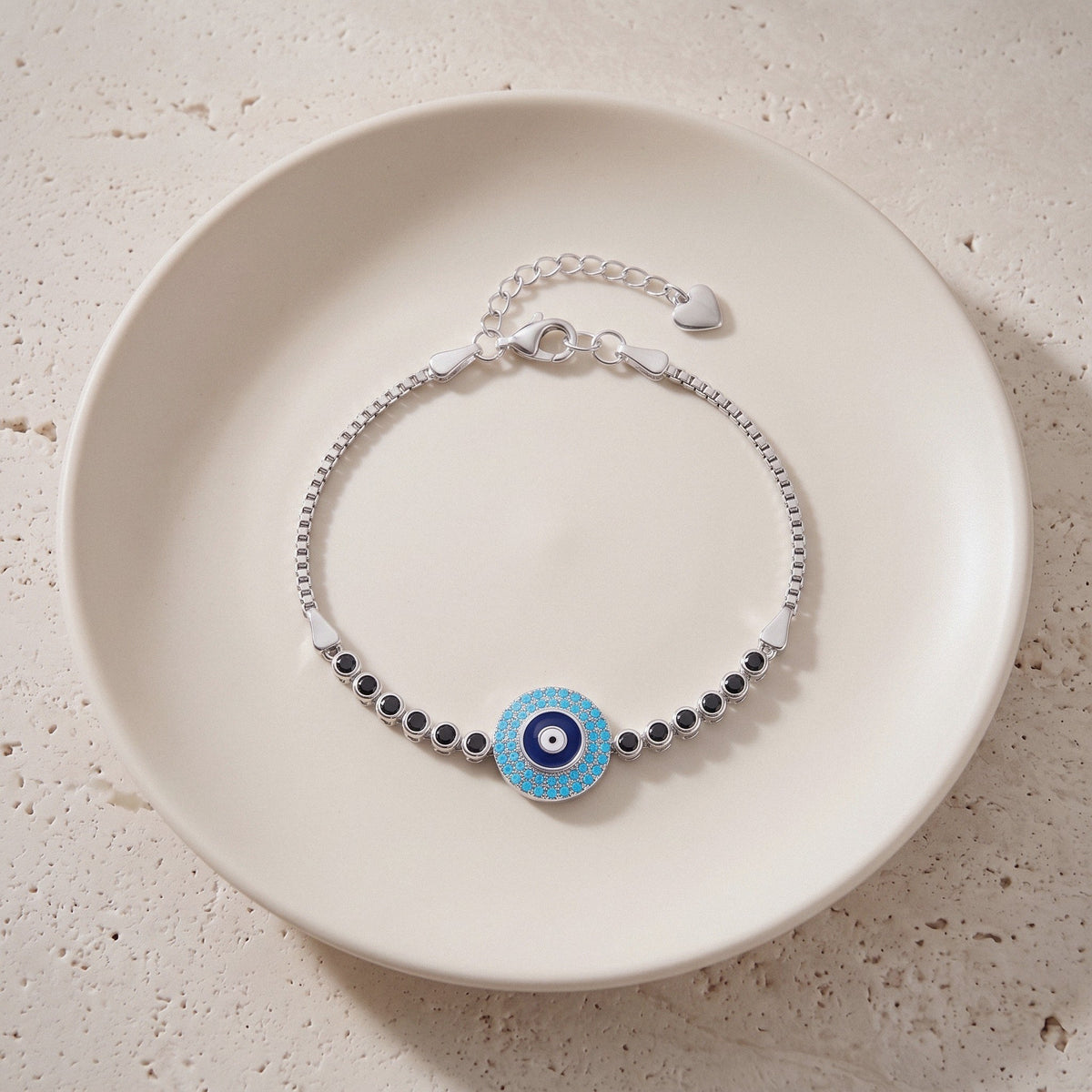 Evil Eye Bracelet in 925 Sterling Silver, Blue Enamel Eye