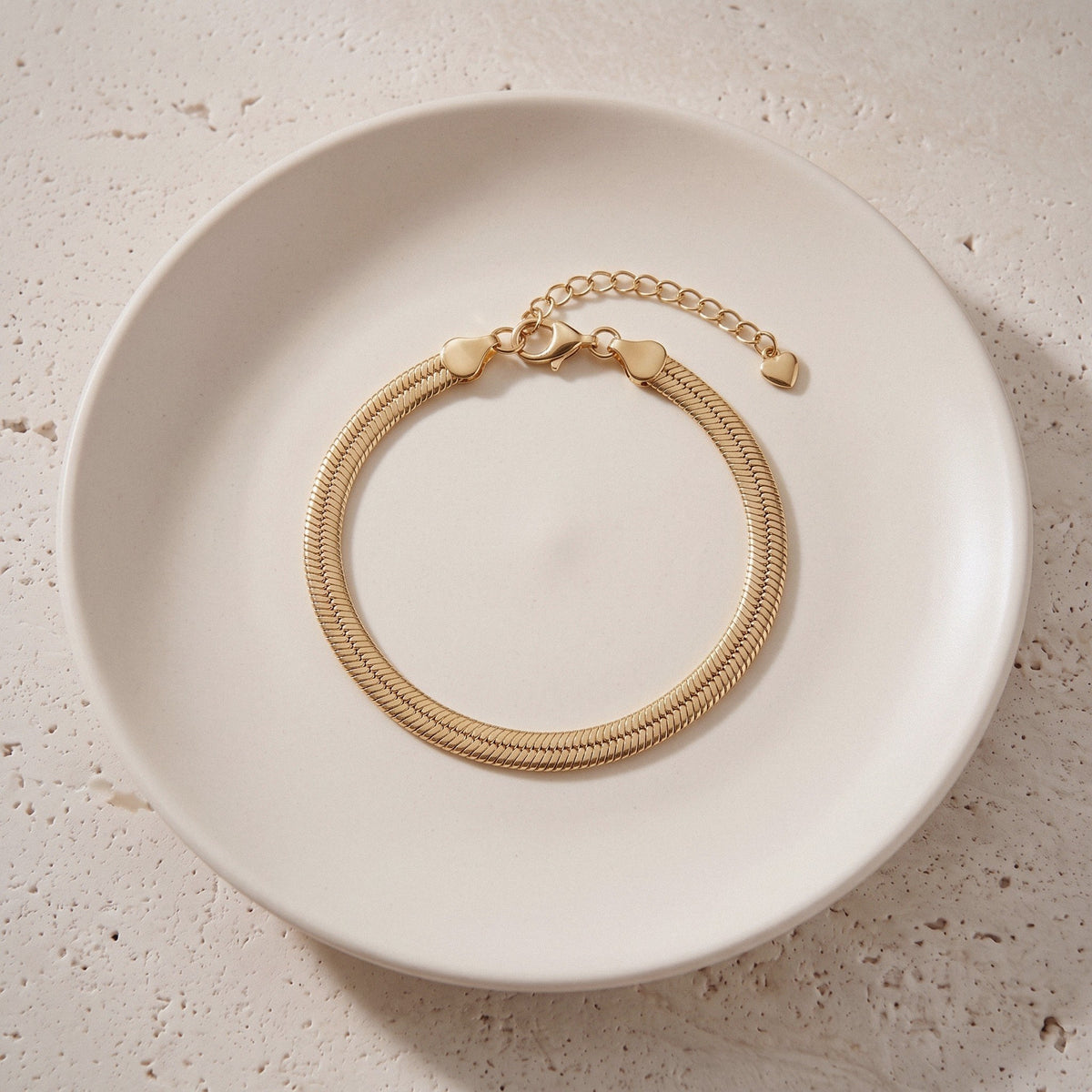 Flat Snake Chain Bracelet in 925 Sterling Silver, 5-6 mm - Gold