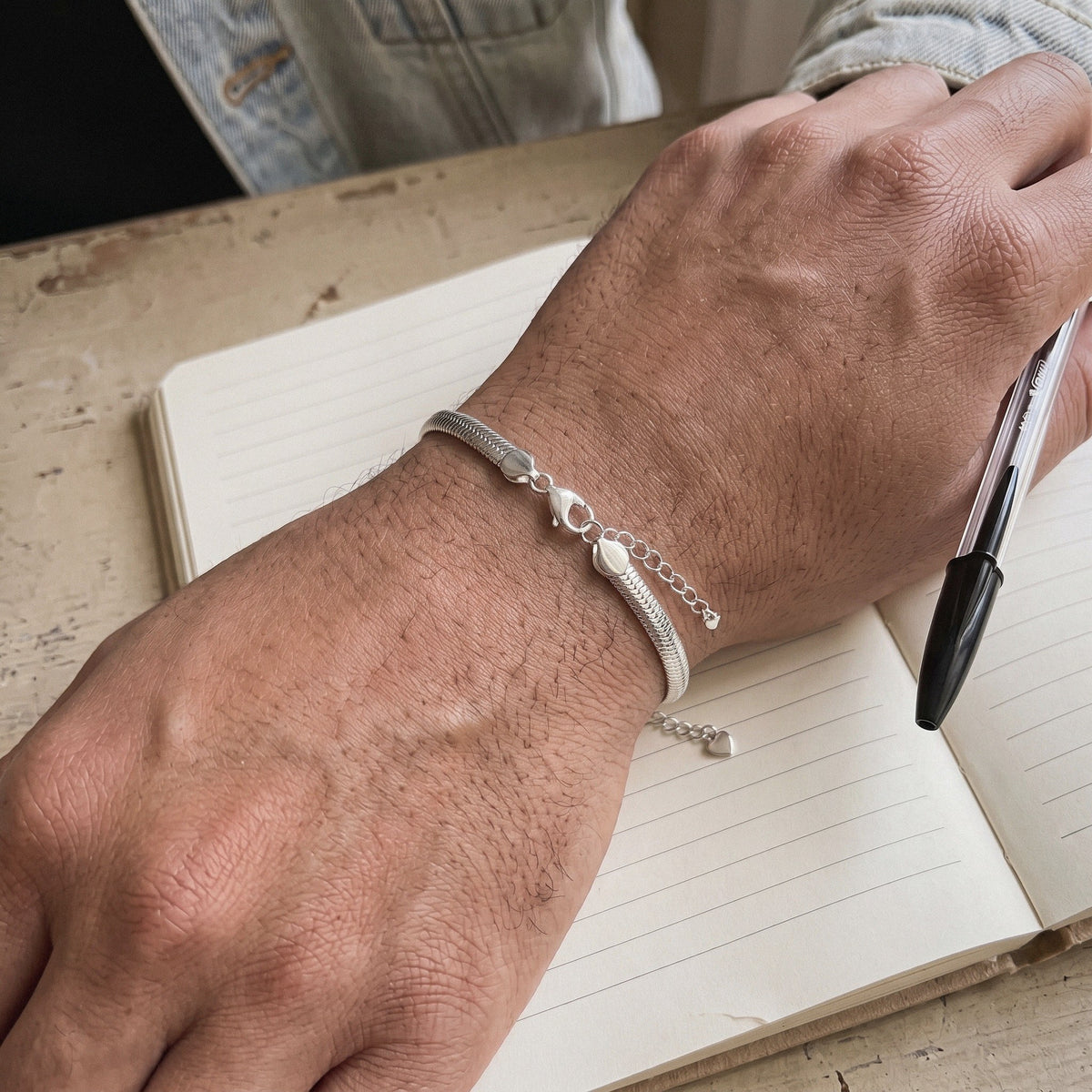 Flat Snake Chain Bracelet in 925 Sterling Silver, 5-6 mm - everyday wear