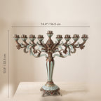 Grand Designer Hanukkah Menorah, Antique Copper & Mint Enamel, 36.5 cm Tall - size and dimensions