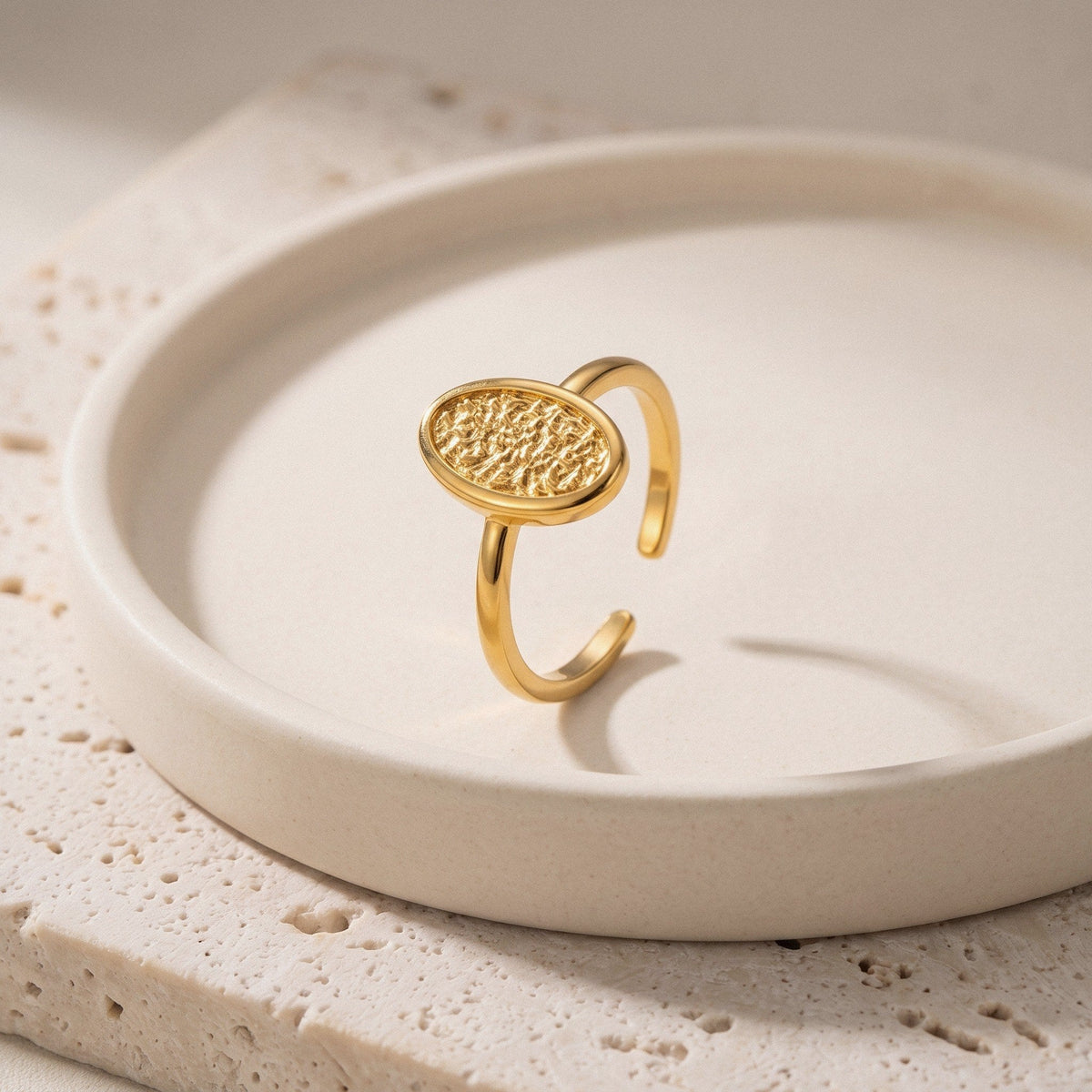 Textured Oval Signet Ring in 18K Gold-Plated Stainless Steel