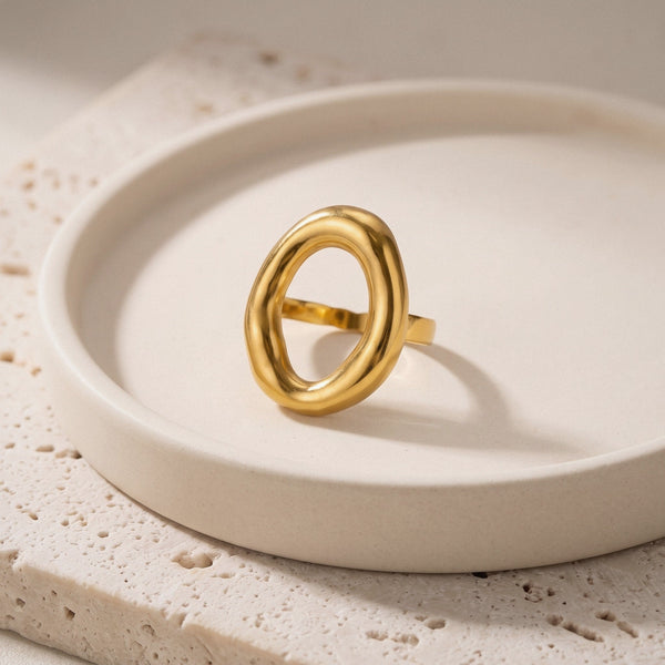 Small Hollow Oval Ring in 18K Gold-Plated Stainless Steel