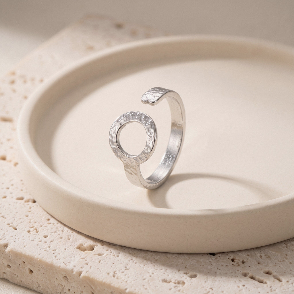 Hammered Open Circle Ring in Gold-Plated or Silver Stainless Steel - Silver