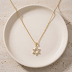 Petite Star of David Necklace in 925 Sterling Silver - Gold, Pavé