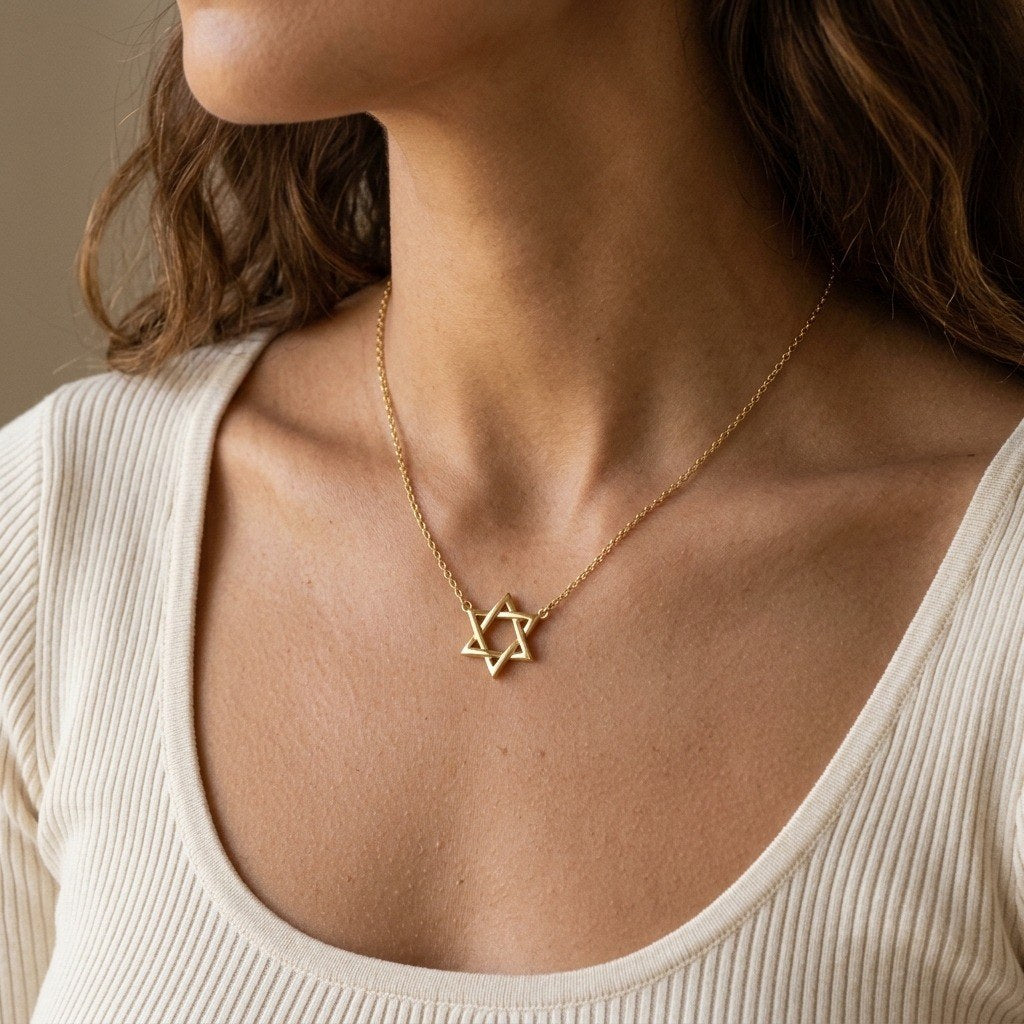 Interlocked Star of David Necklace in 925 Sterling Silver - worn