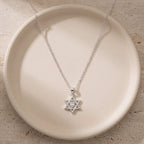 Petite Star of David Necklace in 925 Sterling Silver - Silver, Heart Stone