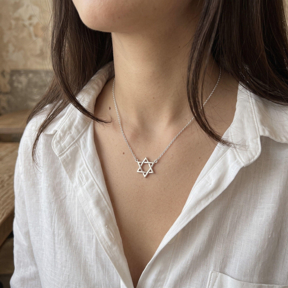 Interlocked Star of David Necklace in 925 Sterling Silver - worn