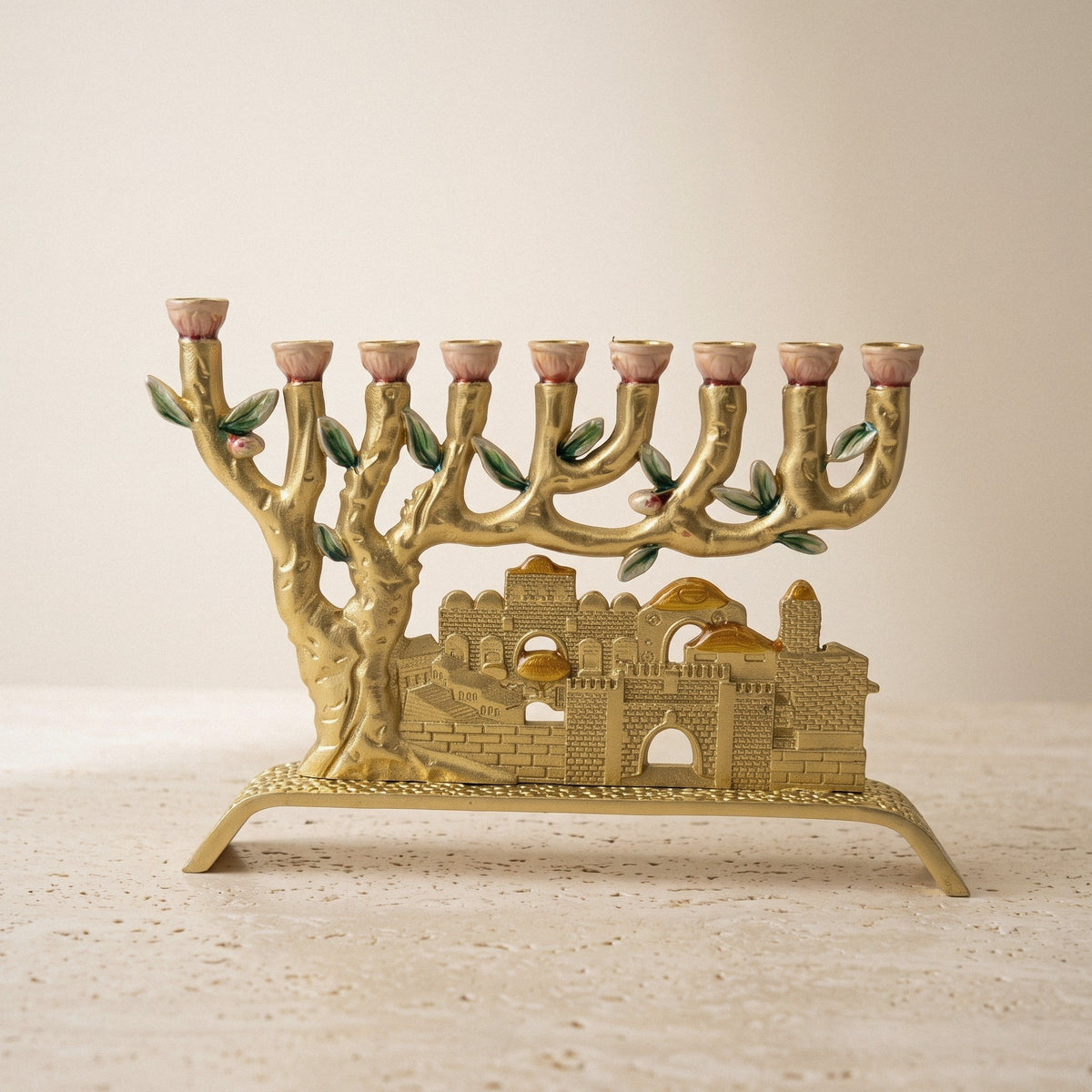 Jerusalem Old City Hanukkah Menorah, Gold-Tone, 14 cm Tall
