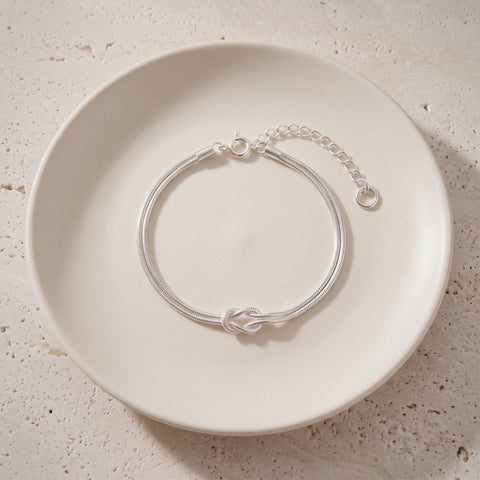 Knotted Snake Chain Bracelet in 925 Sterling Silver, Double Strand