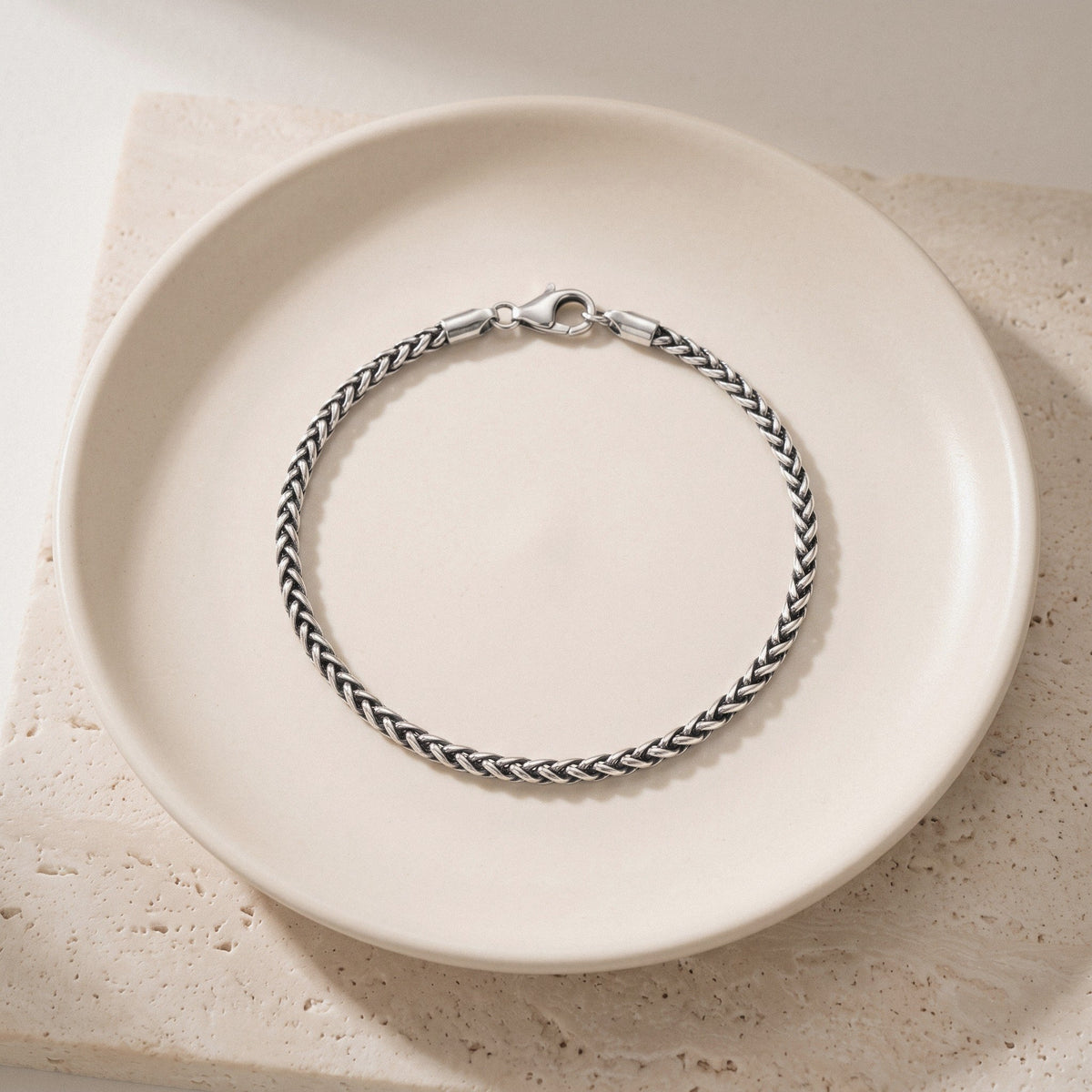 Men's Wheat Chain Bracelet in 925 Sterling Silver, Woven Link