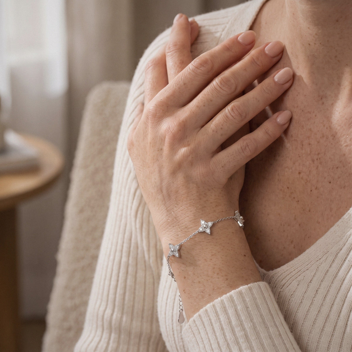 Moissanite Star Station Bracelet in 925 Sterling Silver - worn