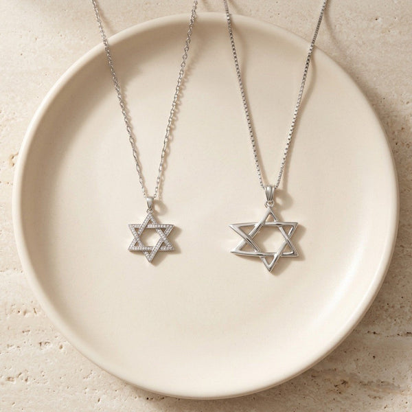 Mother and Daughter Star of David Necklace Set in 925 Sterling Silver