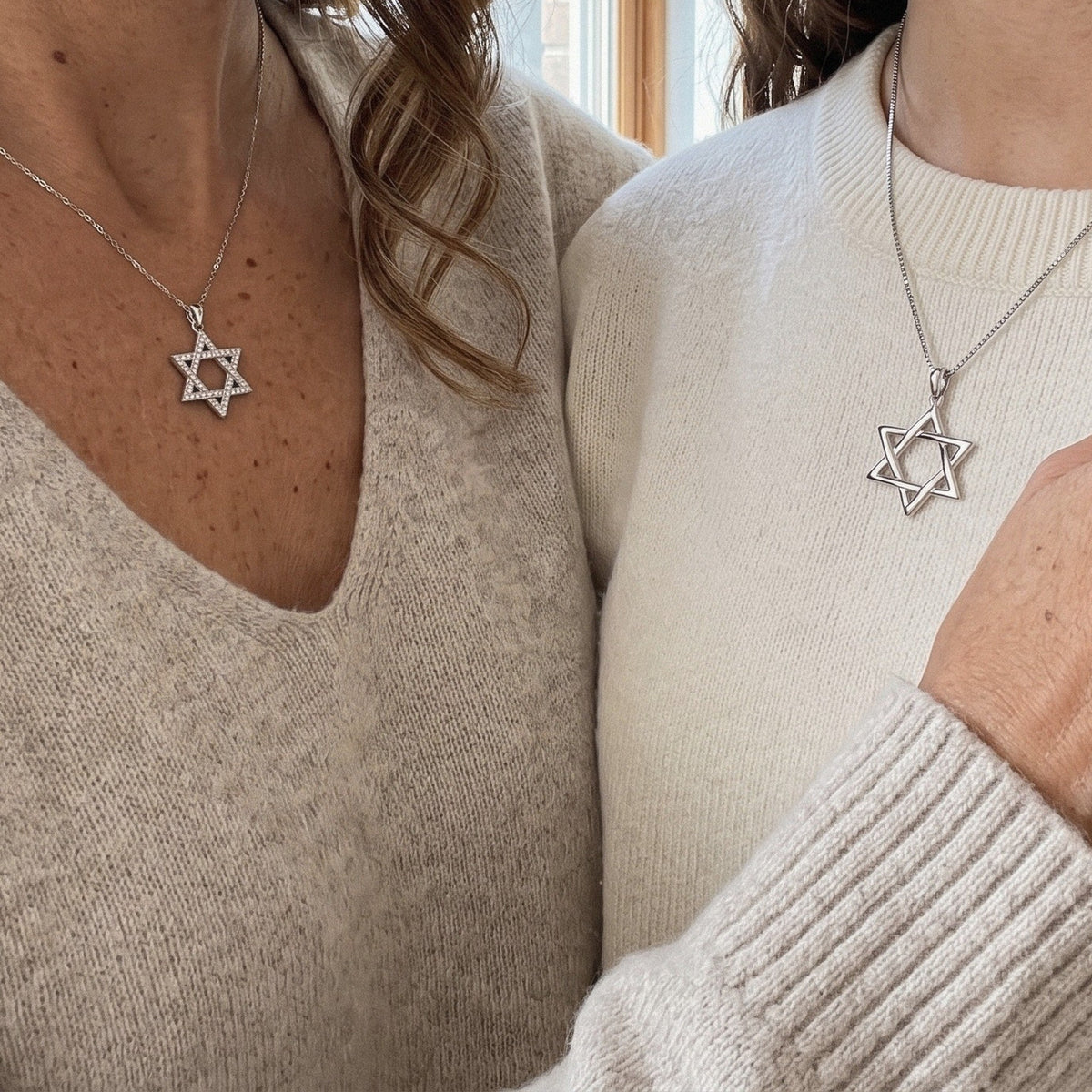 Mother and Daughter Star of David Necklace Set in 925 Sterling Silver - everyday wear