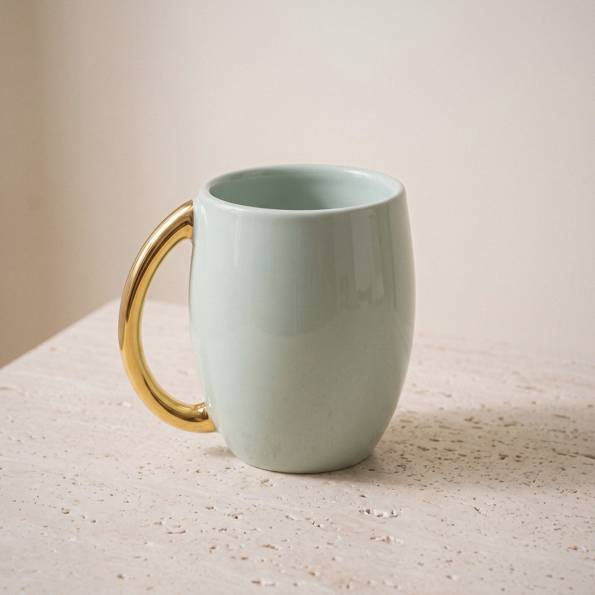 Netilat Yadayim Washing Cup, Sage Ceramic with Gold Handles