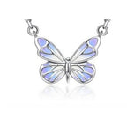 Glow-in-the-Dark Butterfly Necklace in 925 Sterling Silver, Lavender Enamel