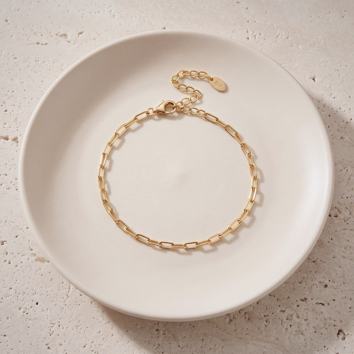 Paperclip Chain Bracelet in 925 Sterling Silver, Adjustable