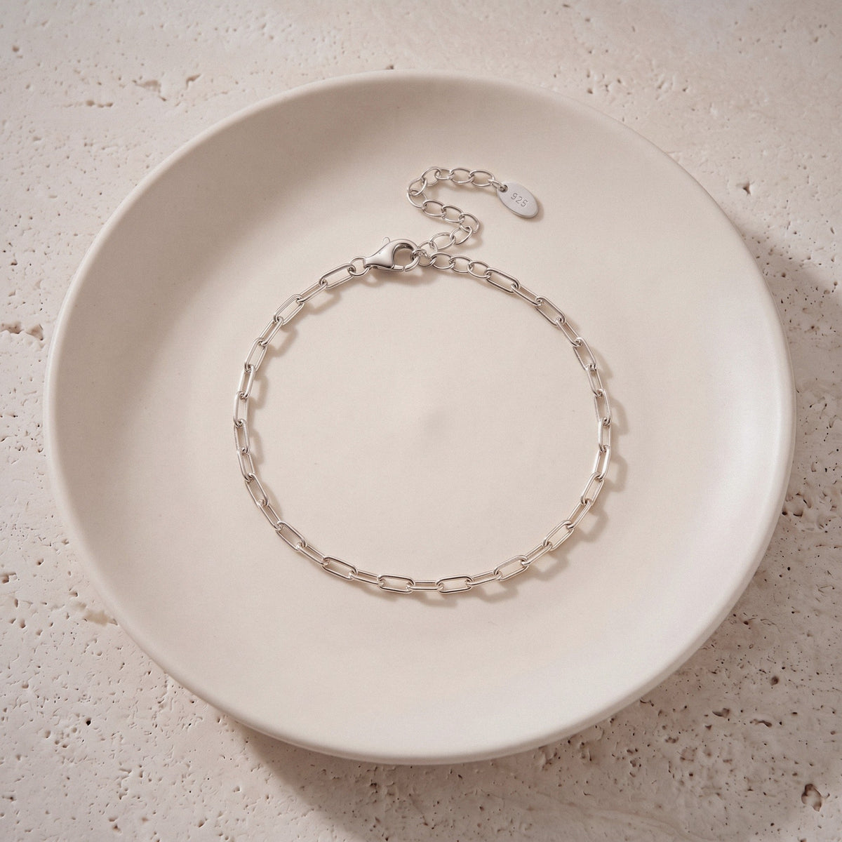 Paperclip Chain Bracelet in 925 Sterling Silver, Adjustable - Silver