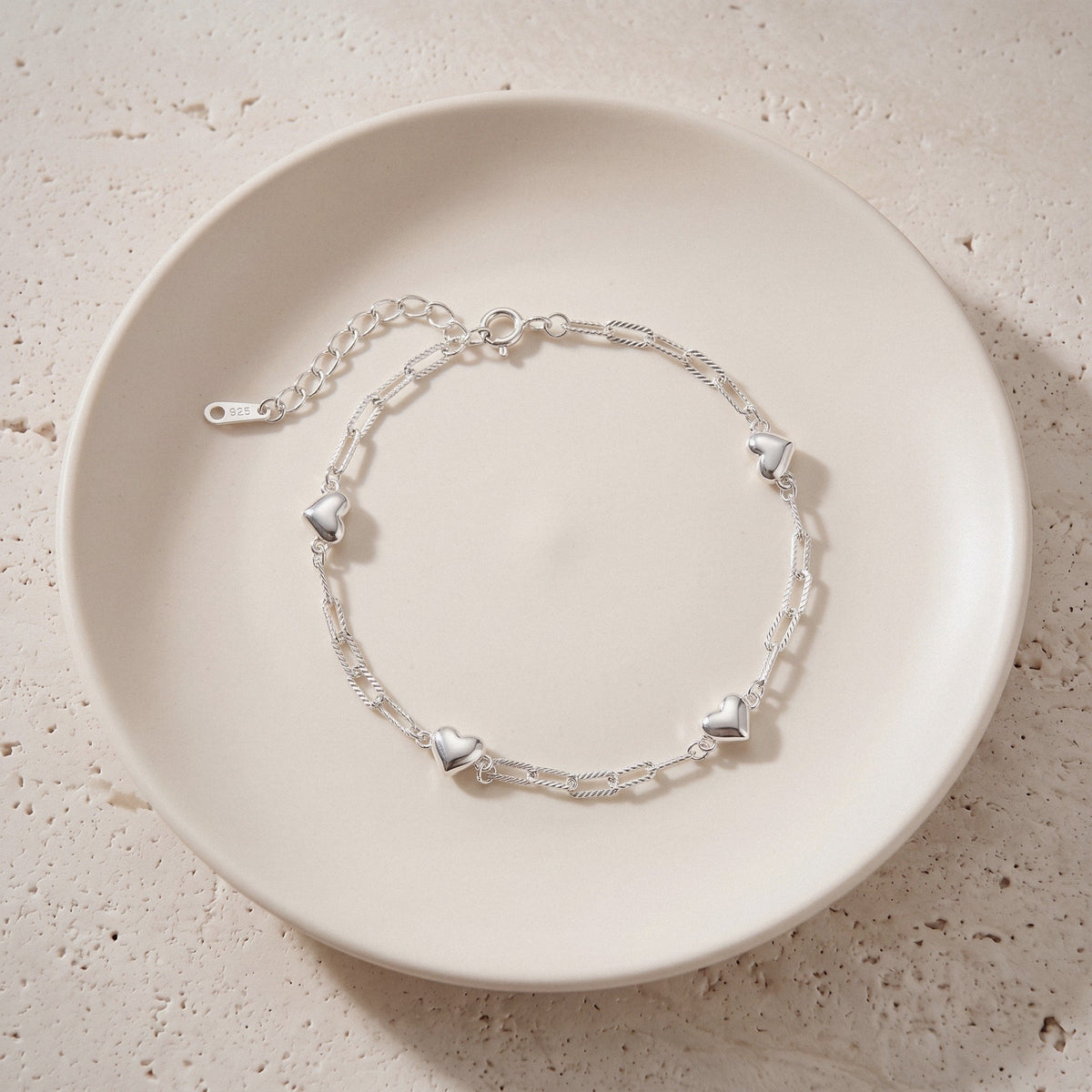 Paperclip Heart Bracelet in 925 Sterling Silver