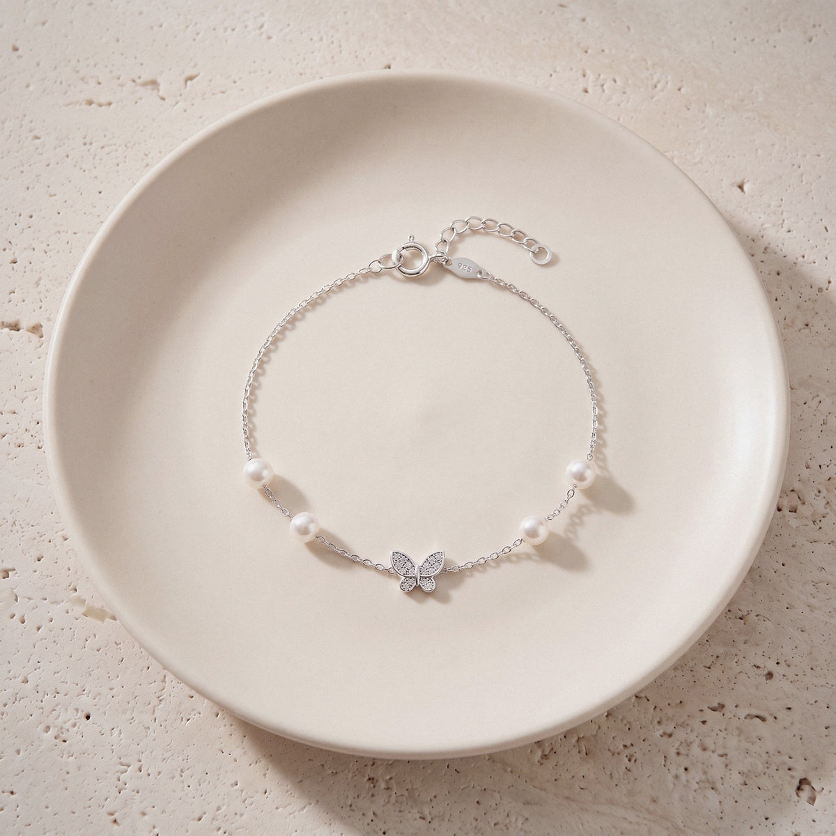 Pearl & Butterfly Bracelet in 925 Sterling Silver, Freshwater Pearls