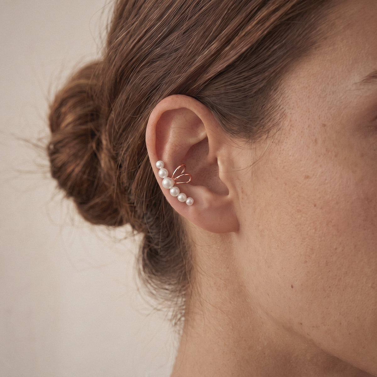 Pearl Ear Cuff in 925 Sterling Silver, No Piercing Needed - Rose Gold