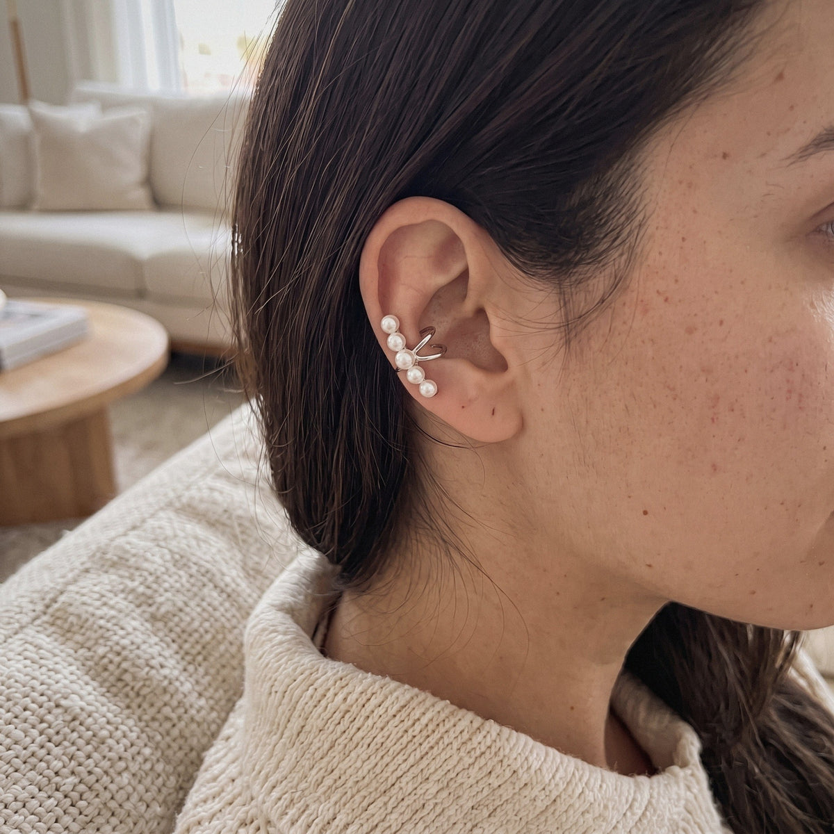 Pearl Ear Cuff in 925 Sterling Silver, No Piercing Needed - everyday wear