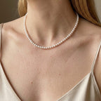 Pearl Necklace In Sterling Silver Crystal Pearl Strand - worn