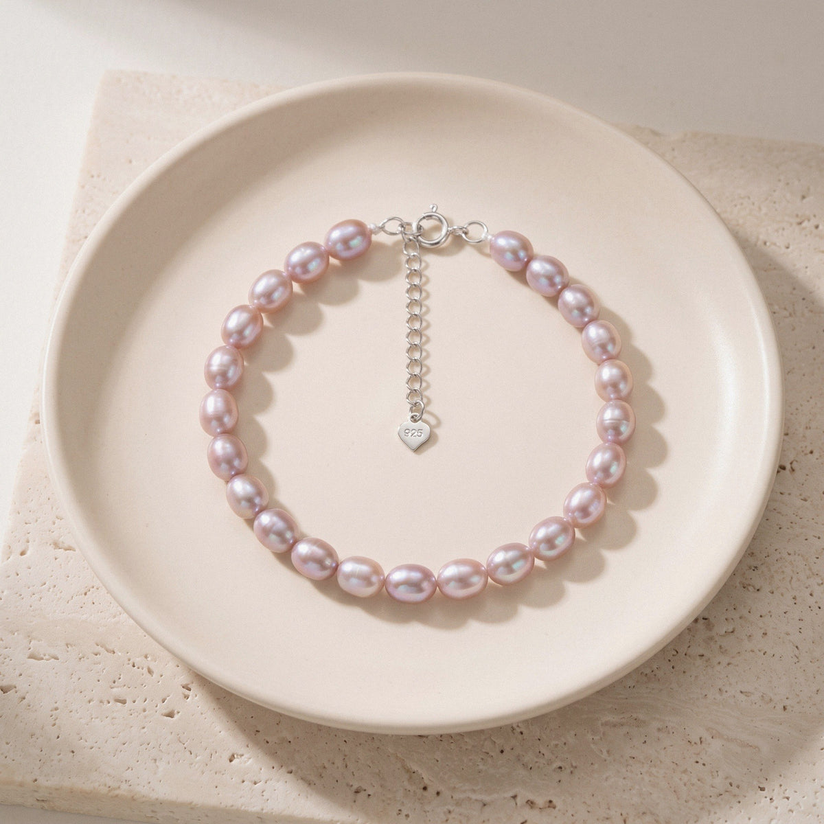 Purple Freshwater Pearl Bracelet with 925 Sterling Silver Clasp, 6-7 mm