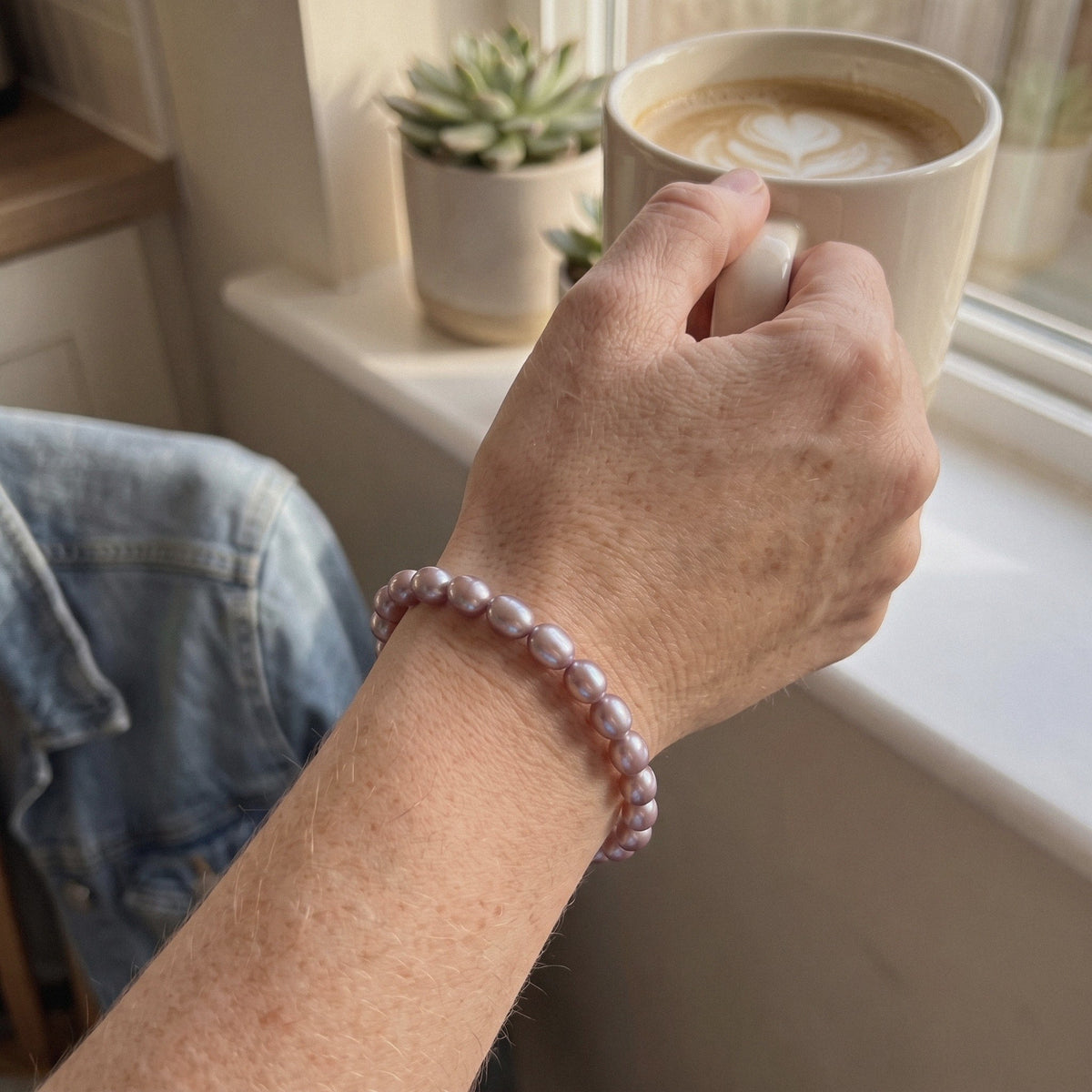 Purple Freshwater Pearl Bracelet with 925 Sterling Silver Clasp, 6-7 mm - everyday wear