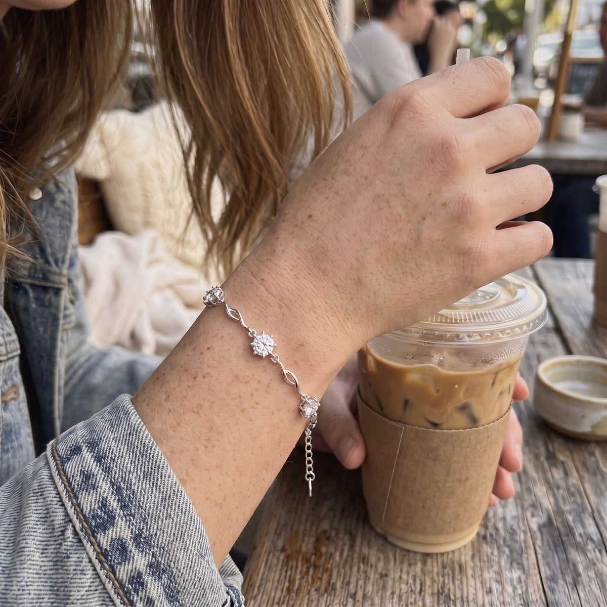 Six-Pointed Star Bracelet in 925 Sterling Silver, Blue or Clear Cubic Zirconia - everyday wear