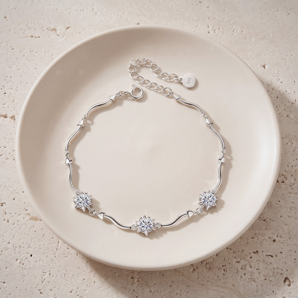 Snowflake Star Bracelet in 925 Sterling Silver, Cubic Zirconia