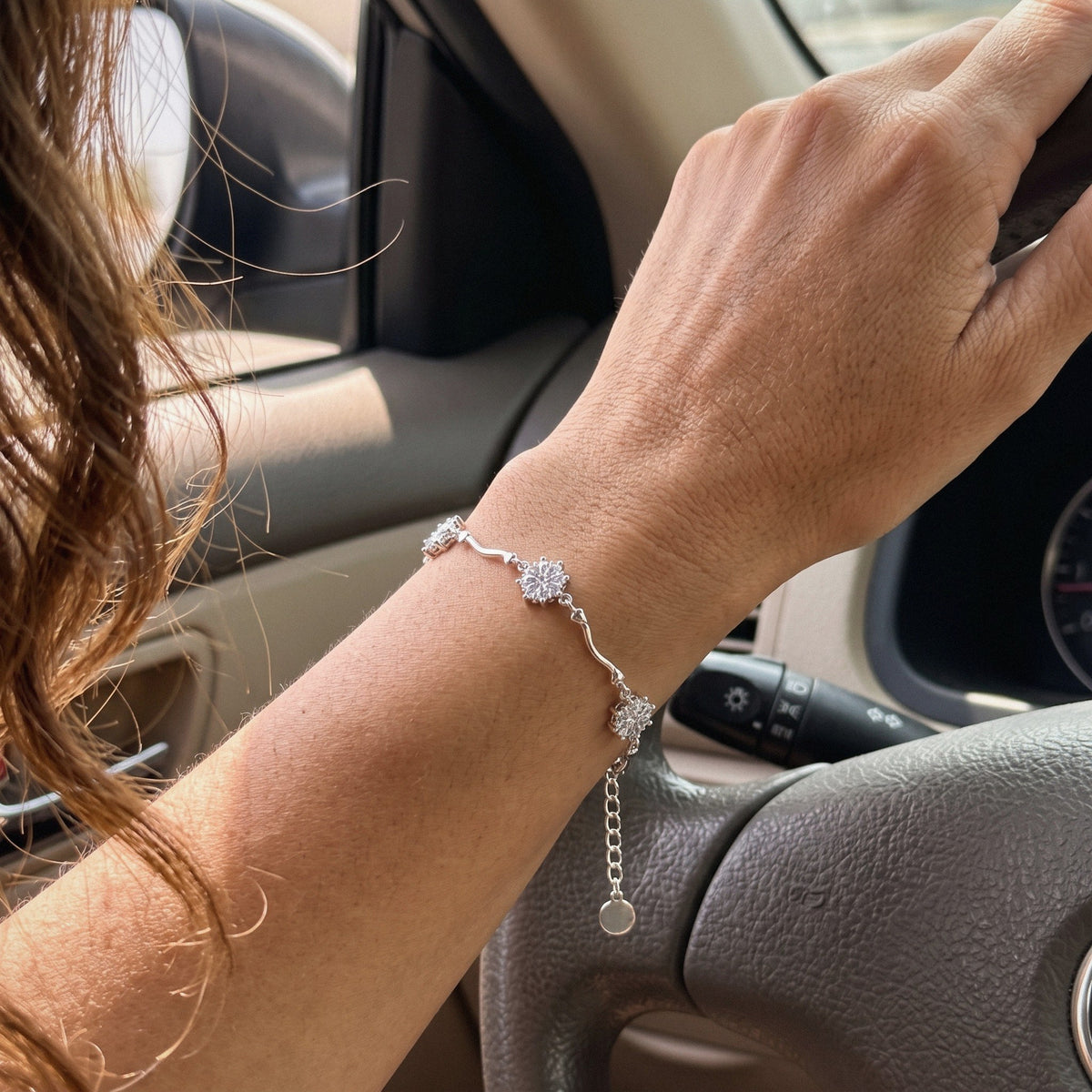 Snowflake Star Bracelet in 925 Sterling Silver, Cubic Zirconia - everyday wear