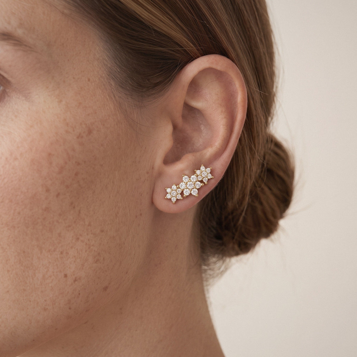 Star Ear Climber Earrings in 925 Sterling Silver, Cubic Zirconia - worn on the ear
