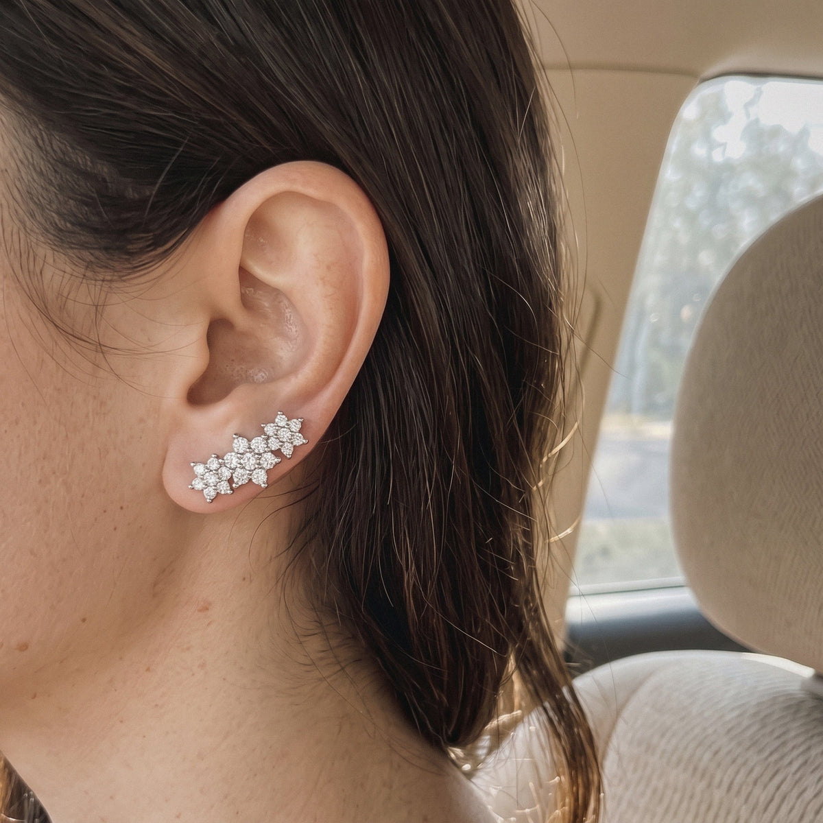 Star Ear Climber Earrings in 925 Sterling Silver, Cubic Zirconia - everyday wear