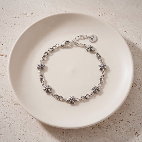 Star Link Bracelet in 925 Sterling Silver, Oxidized Six-Pointed Stars