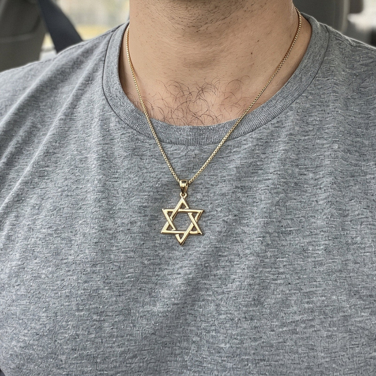 Star of David Necklace in Gold Plated 925 Sterling Silver, Open Outline, 18 Inch Chain - everyday wear