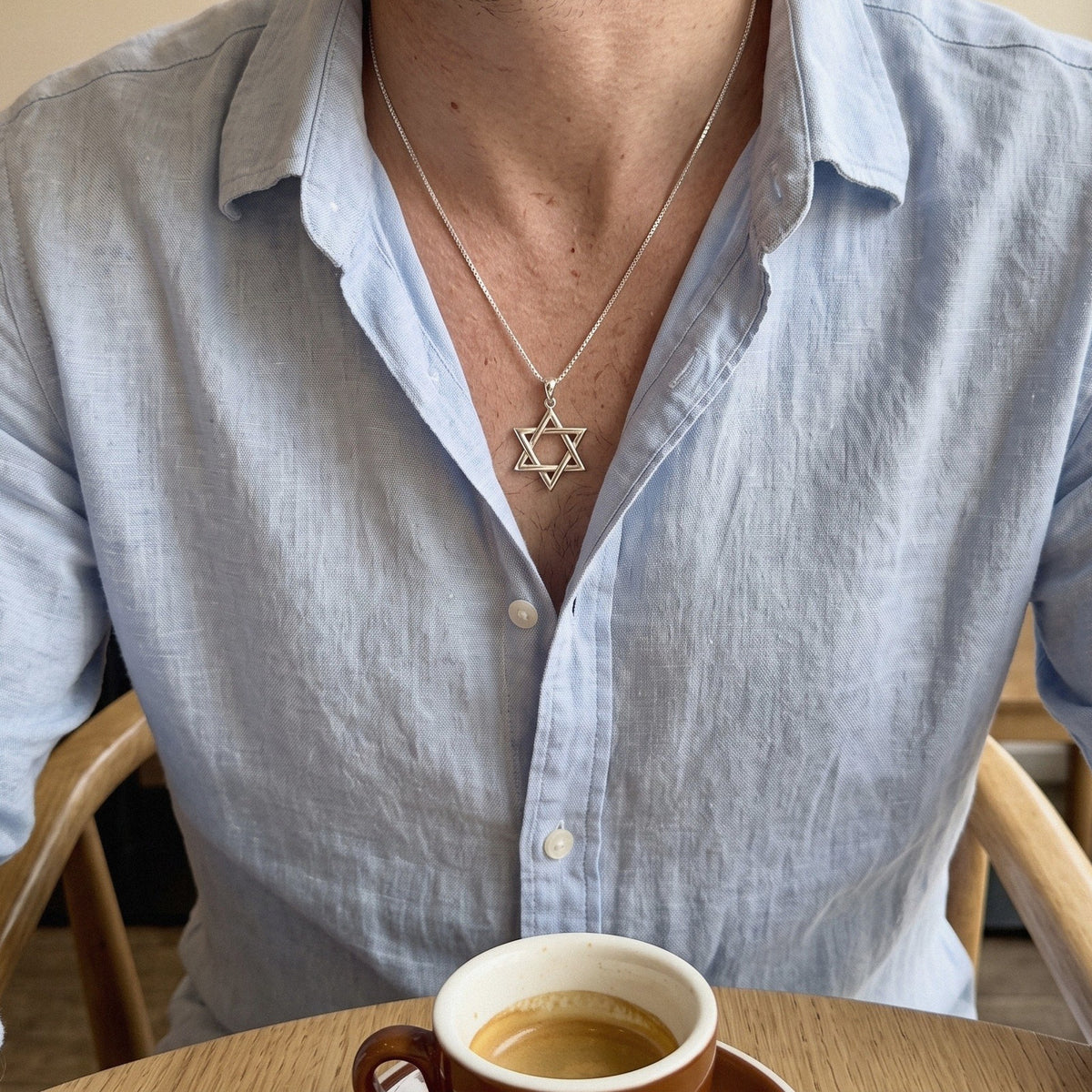 Star of David Necklace in 925 Sterling Silver, Open Outline, 18 Inch Chain - everyday wear