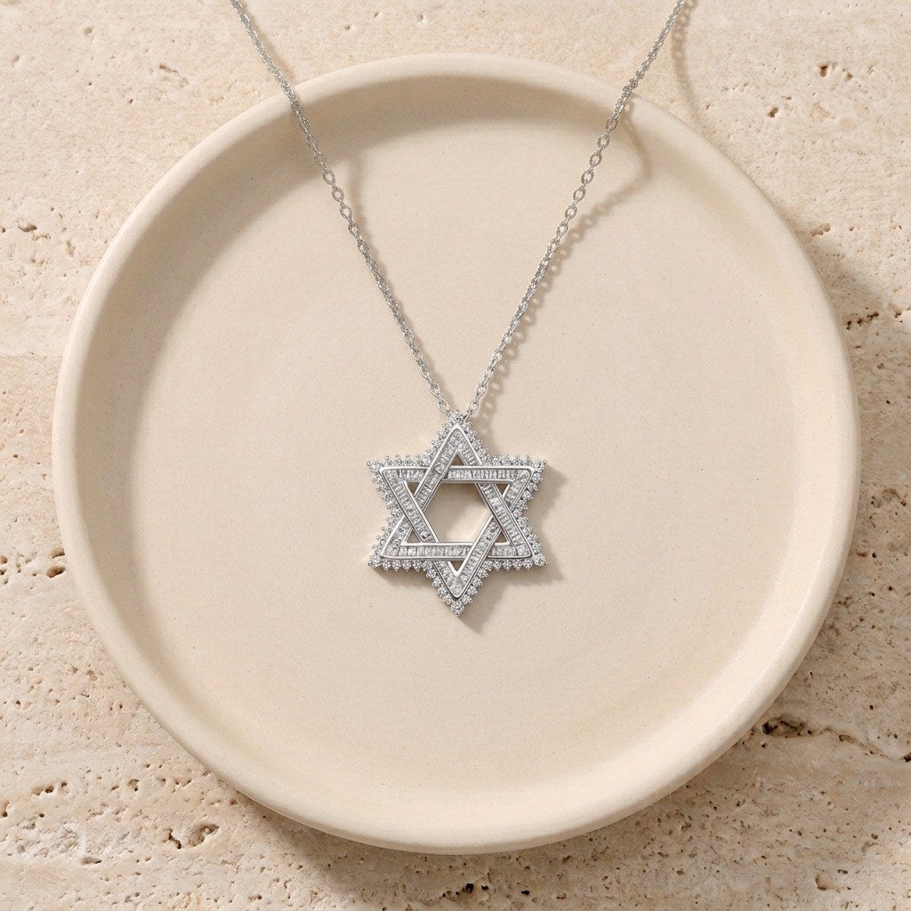 Star of David Necklace with Moissanite in 925 Sterling Silver, GRA Certified