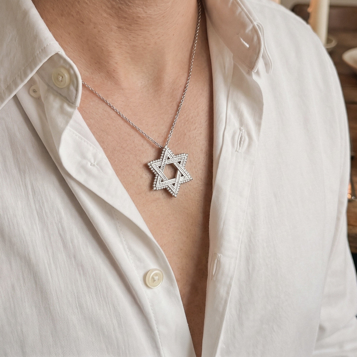 Star of David Necklace with Moissanite in 925 Sterling Silver, GRA Certified - everyday wear