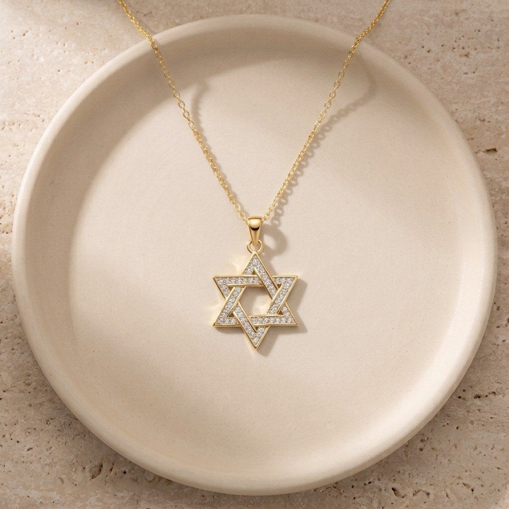 Star of David Necklace with Pavé Moissanite in Gold Plated 925 Sterling Silver