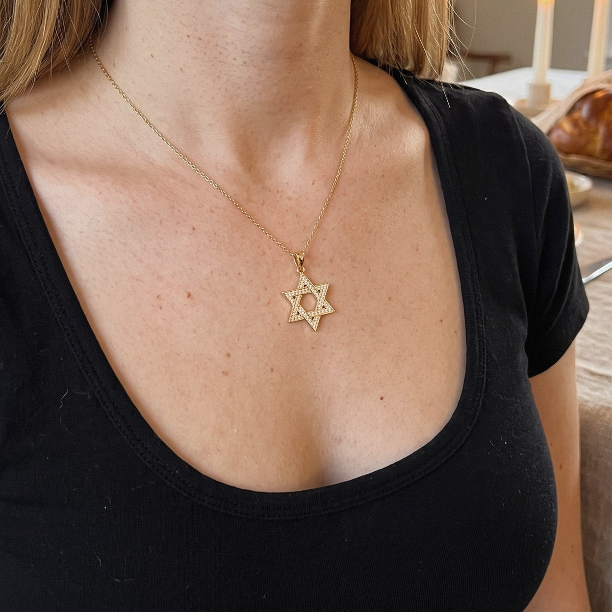 Star of David Necklace with Pavé Moissanite in Gold Plated 925 Sterling Silver - everyday wear