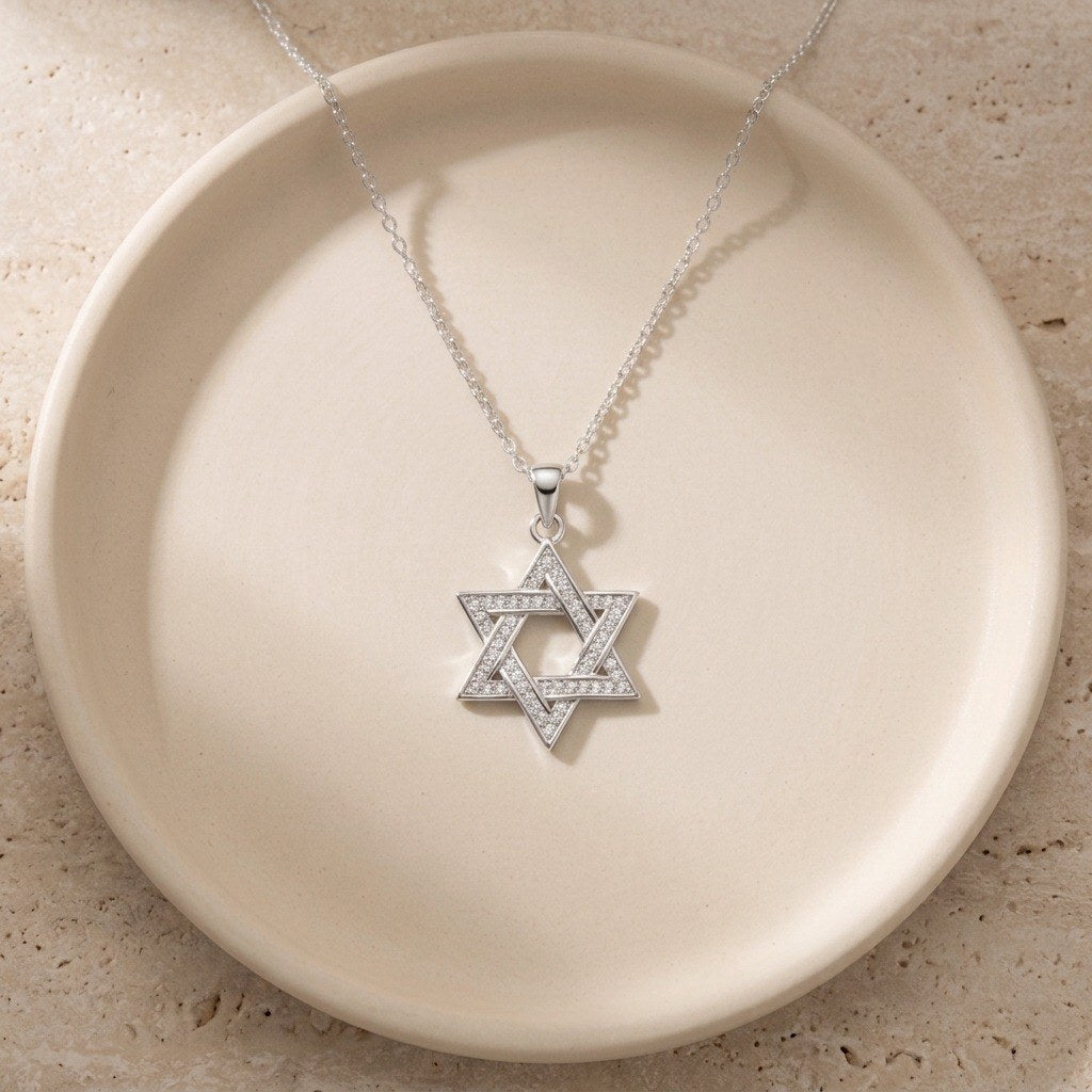 Star of David Necklace with Pavé Moissanite in 925 Sterling Silver