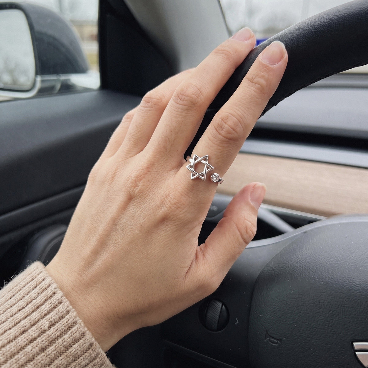 Star of David Ring in 925 Sterling Silver, Open Adjustable - everyday wear