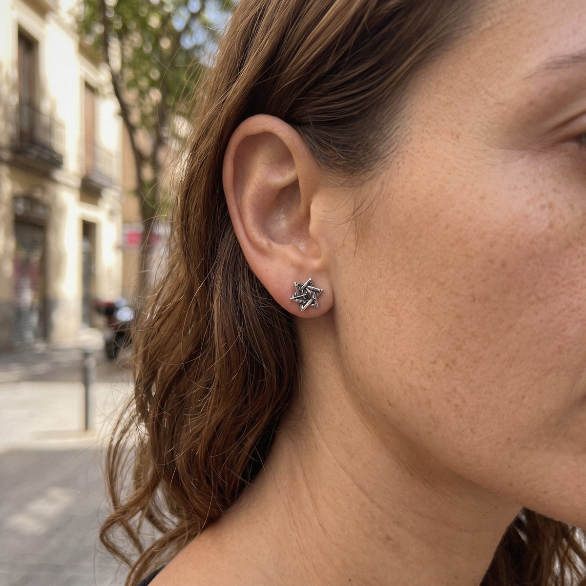 Star of David Stud Earrings in 925 Sterling Silver, Oxidized - everyday wear
