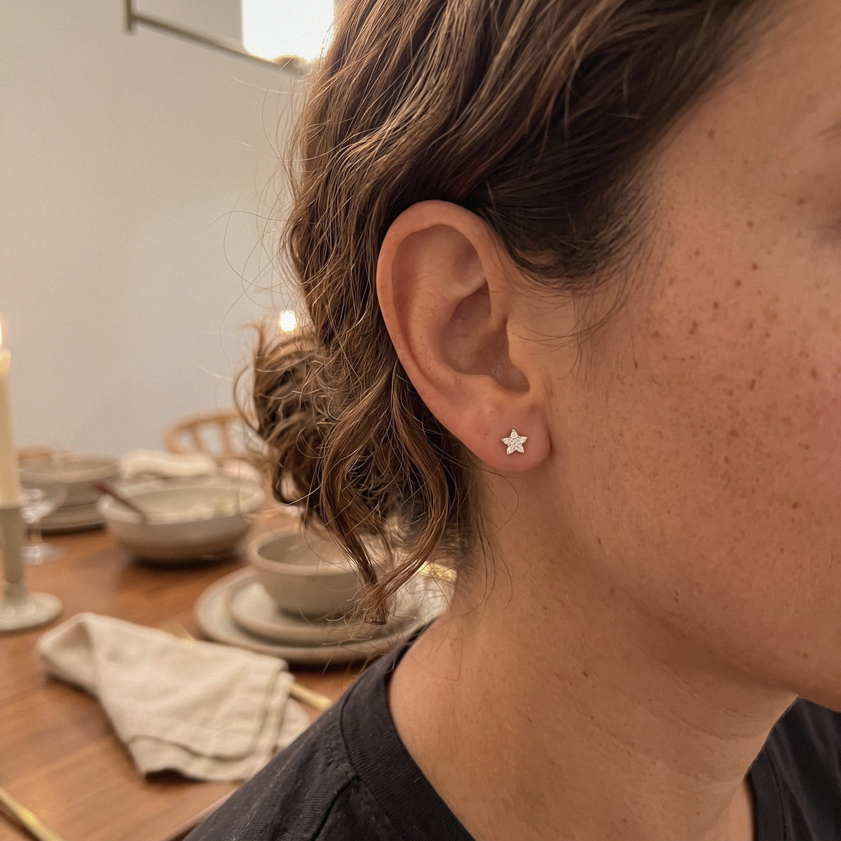 Star Stud Earrings in 925 Sterling Silver, Cubic Zirconia - everyday wear