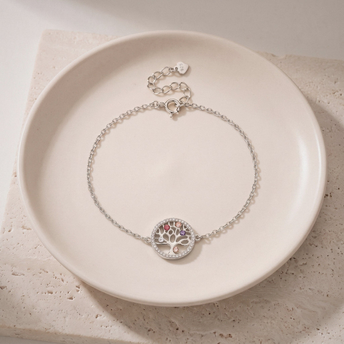 Tree of Life Bracelet with Colored Crystals in 925 Sterling Silver - Silver