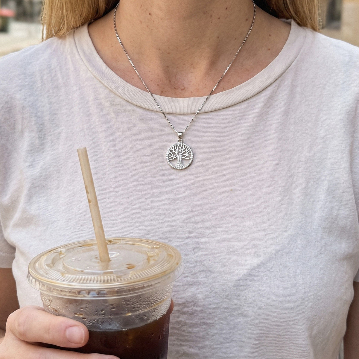 Tree of Life Necklace in 925 Sterling Silver, Cubic Zirconia Pendant - everyday wear