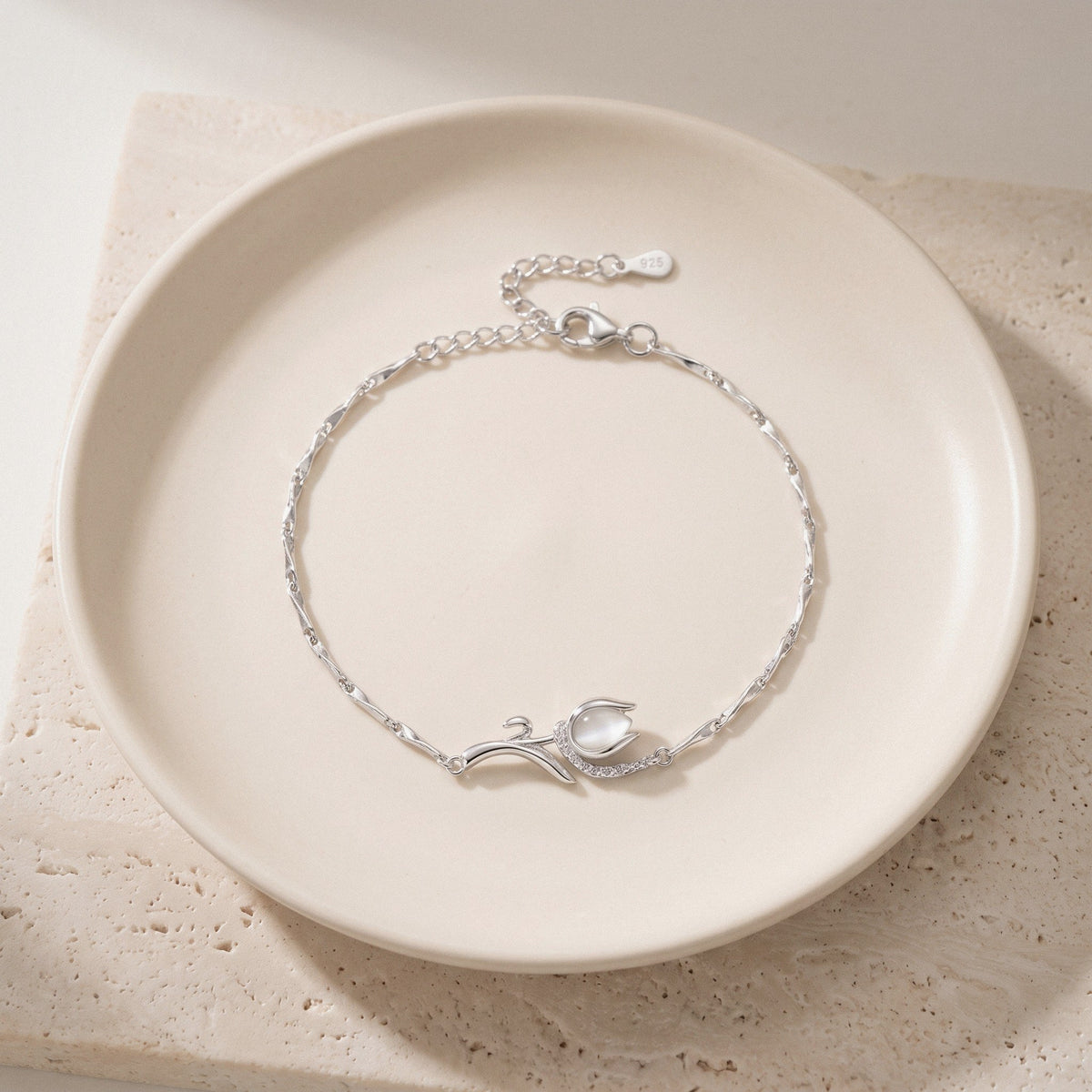 Tulip Bracelet in 925 Sterling Silver, Dainty Chain