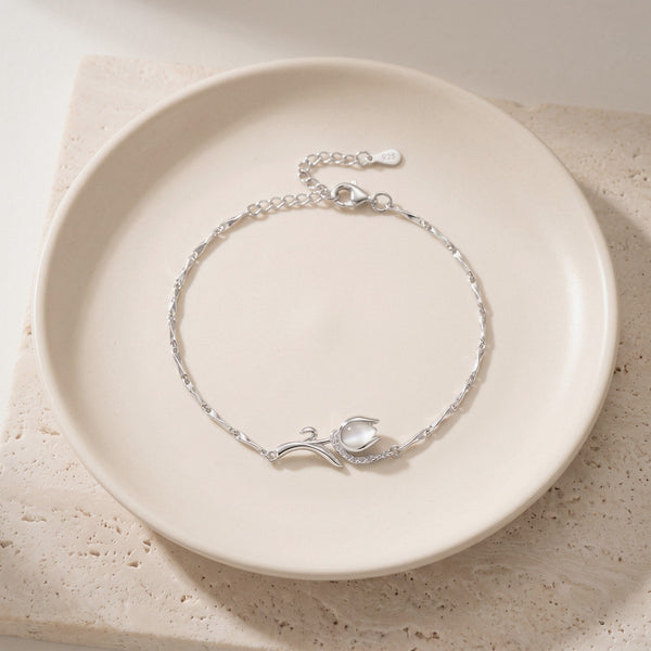 Tulip Bracelet in 925 Sterling Silver, Dainty Chain