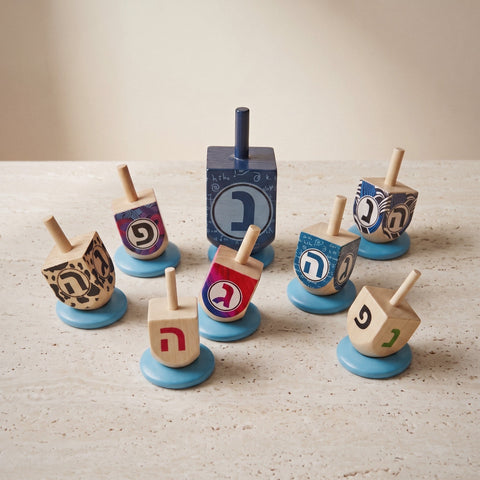 Wooden Dreidels for Hanukkah, Mixed Painted Set