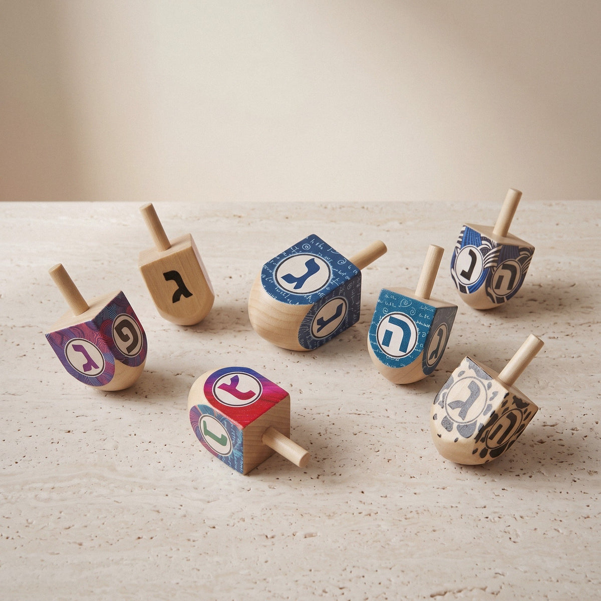 Wooden Dreidels for Hanukkah, Mixed Painted Set - Mixed set